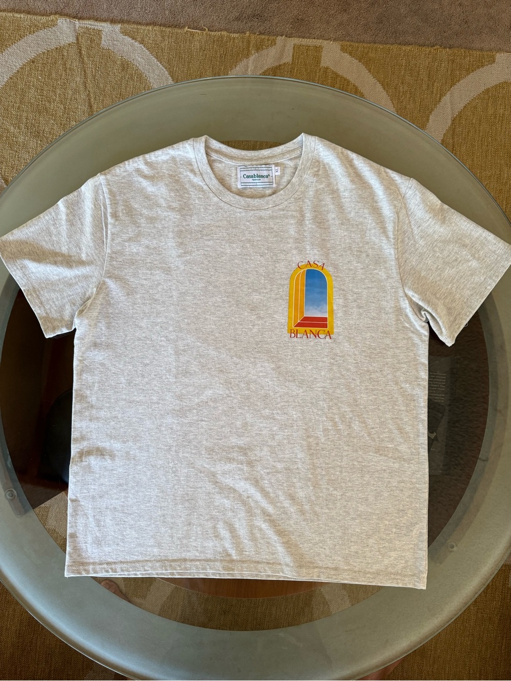 CASABLANCA L’Arche Logo Heather Gray T-Shirt Colorful Window Graphic Size XL